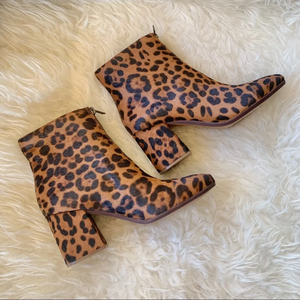Madewell The Amalia Zip Boot in Leopard Calf Hair Size 8